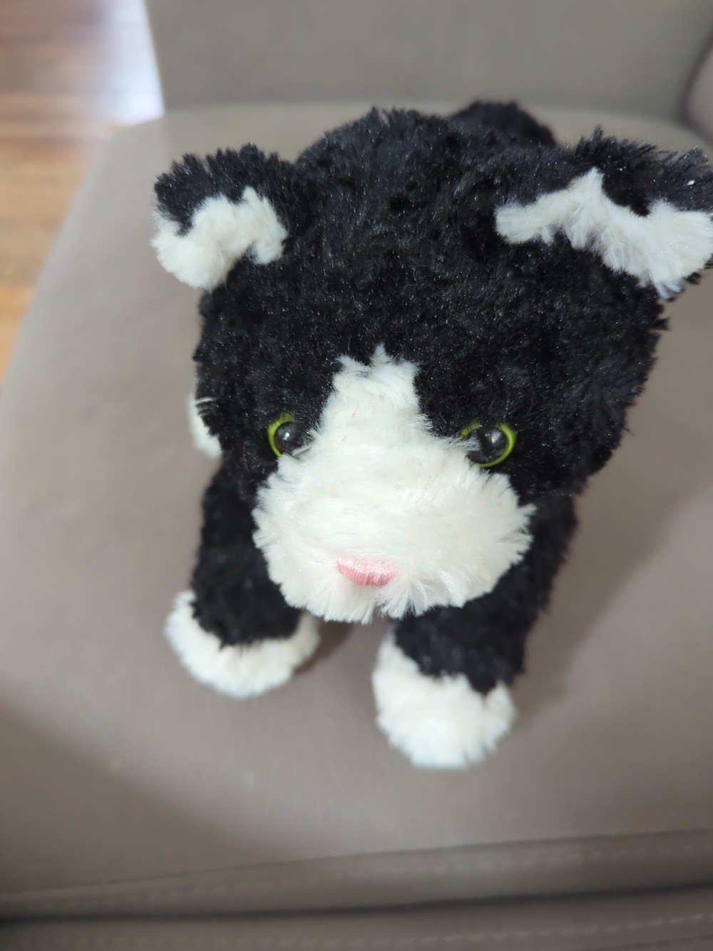 Gund Black and White Plush Cat with Green Eyes